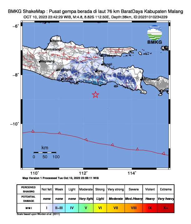 Gempa Magnitude 4.8 Guncang Malang