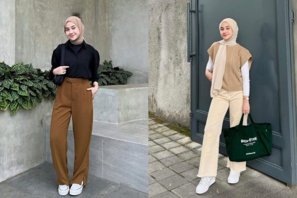 9 Ide Outfit Pakai Celana Polos Warna Earth Tone ala Kirana Salsabila