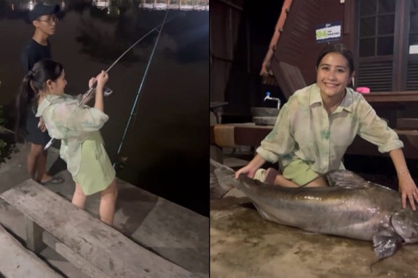 Momen Prilly Mancing Malam-Malam, Ikannya Gede Banget!