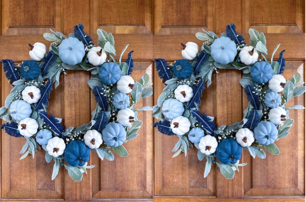 4 Step DIY Hiasan Dekorasi Pintu Natal Bernuansa Biru dari Jeans Lama 