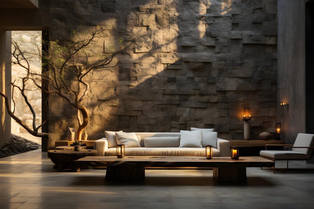 Dekorasi Ruang Tamu dengan Dinding Unfinished