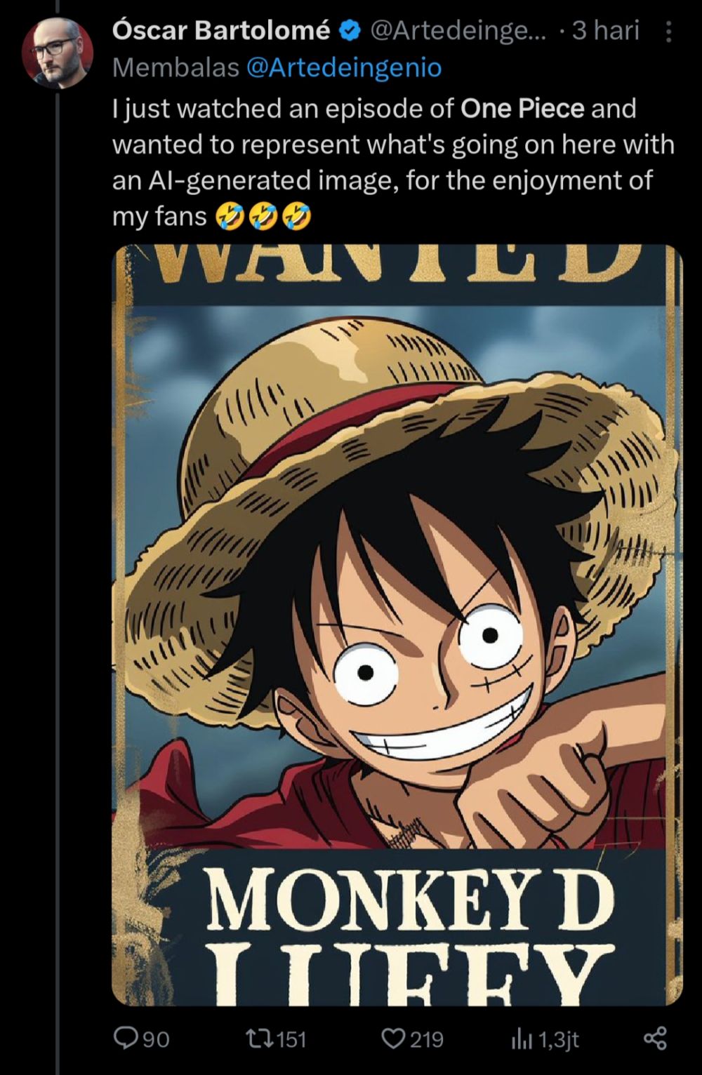 Ejek Animator One Piece, Artist AI Dirujak Netizen di Twitter