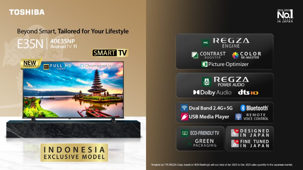 Smart TV Toshiba 40E35NP, Khusus Dibuat untuk Indonesia