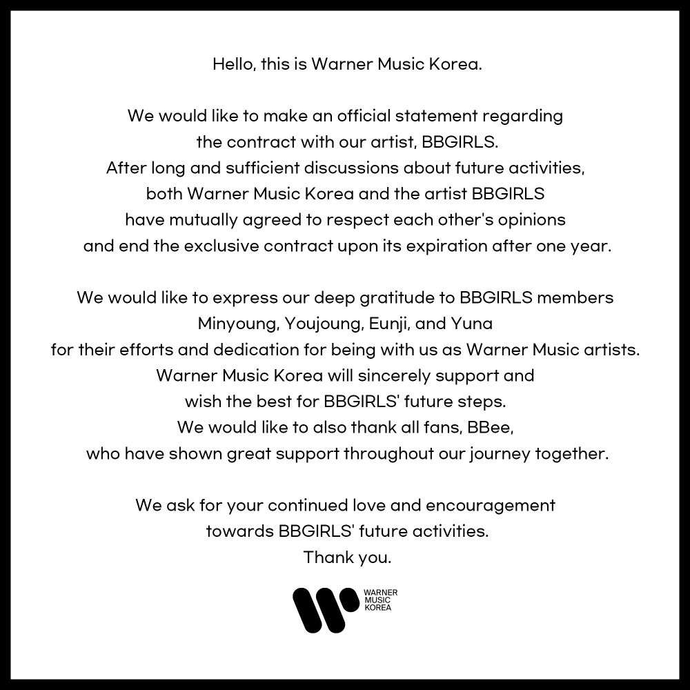 Kontrak Bbgirls Dan Warner Music Korea Berakhir