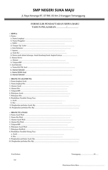 7 Contoh Formulir Pendaftaran Siswa Baru