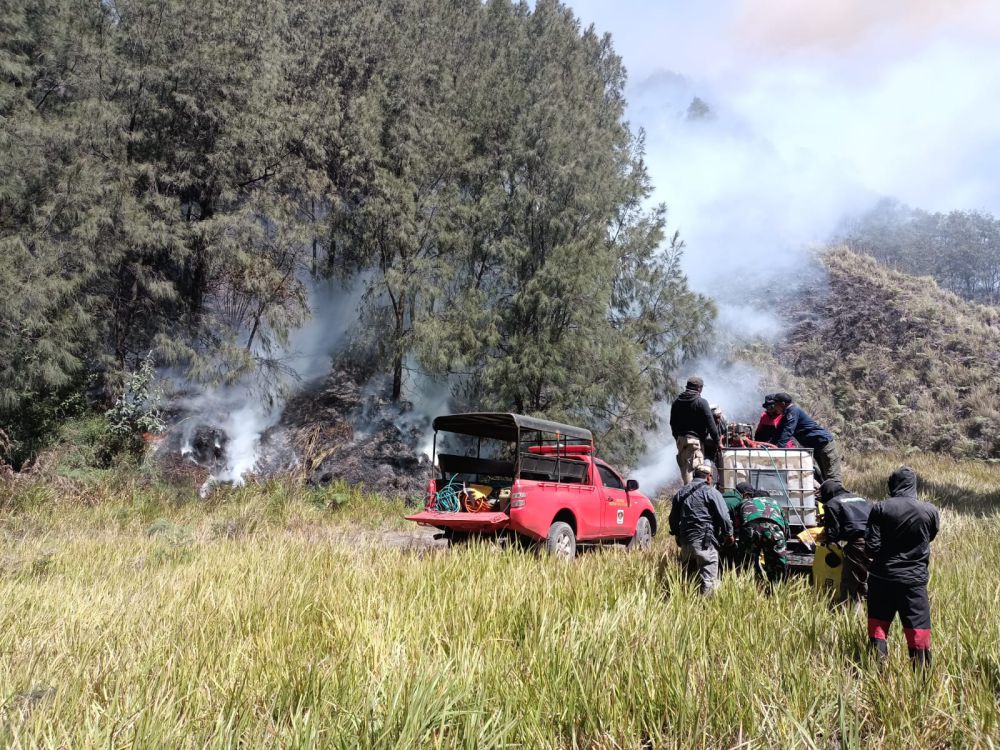 Kebakaran Gunung Bathok di Kawasan Bromo Dipadamkan