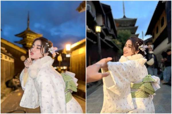 8 Gaya Dewi Perssik pakai Kimono saat di Kyoto, Manis Banget!