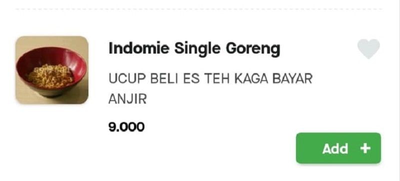 Indomie single goreng ucup beli es teh nggak bayar