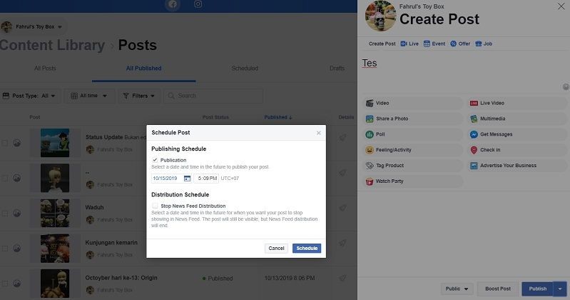 schedule facebook pos - creator studio