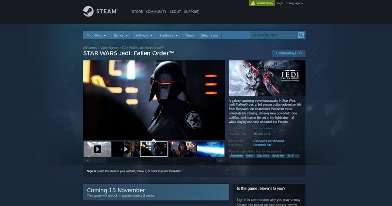 EA Kembali ke Steam, Dimulai dengan Star Wars Jedi: Fallen Order