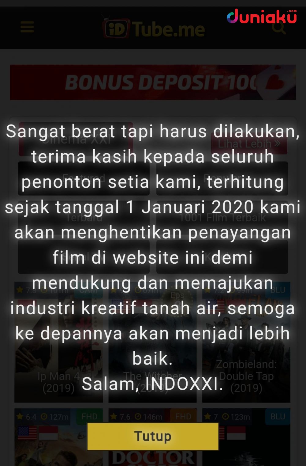 Keluarkan Pernyataan Resmi, IndoXXI Tutup Layanan 1 Januari 2020!