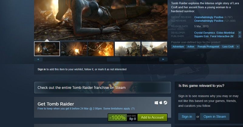 Buruan! Tomb Raider Gratis di Steam Dalam Waktu Terbatas!
