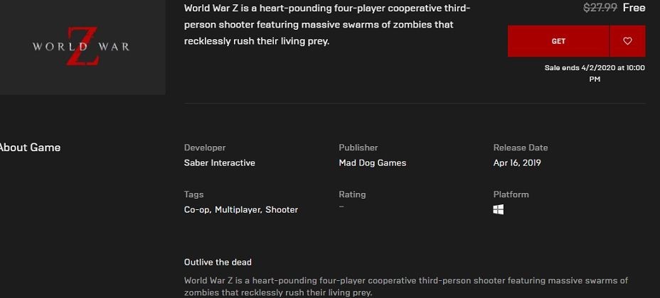 Hingga 2 April, World War Z Gratis di Epic Games Store!