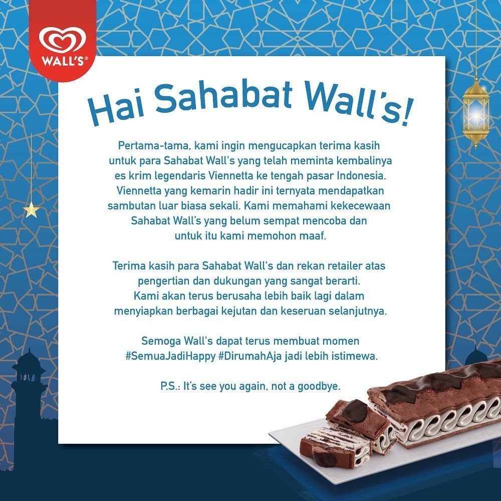 Viennetta Habis? Wall's Ucapkan Terima Kasih dan Maaf di Medsos!