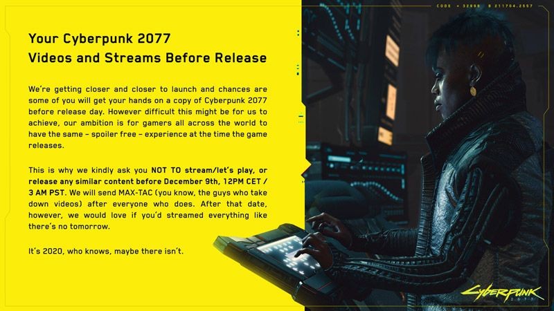 CD Projekt Red Larang Streamer Bocorkan Cyberpunk 2077 Sebelum Rilis