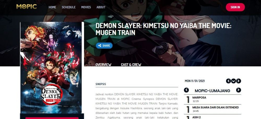 6 Jajaran Bioskop Indonesia yang Menayangkan Kimetsu no Yaiba Movie 