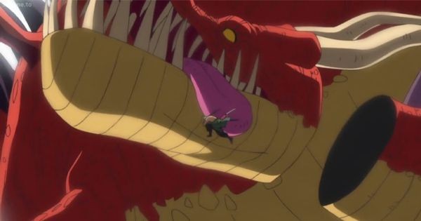 Zoro cuts a dragon