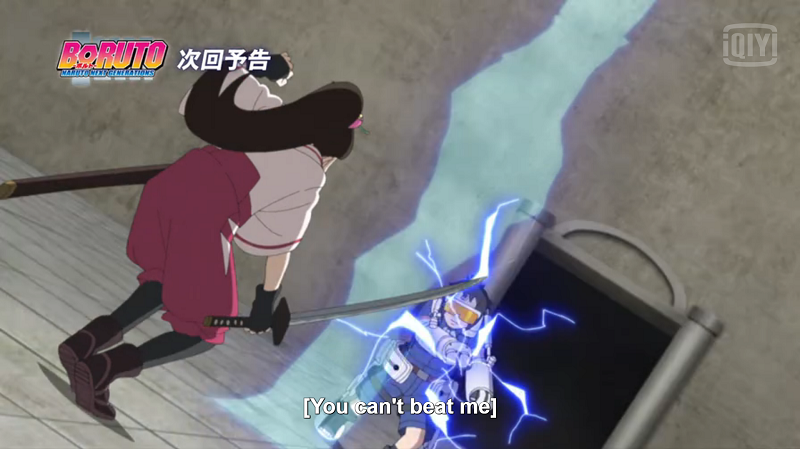 Tsubaki lawan Denki di preview Boruto episode 226, screenshot dari iQiyi