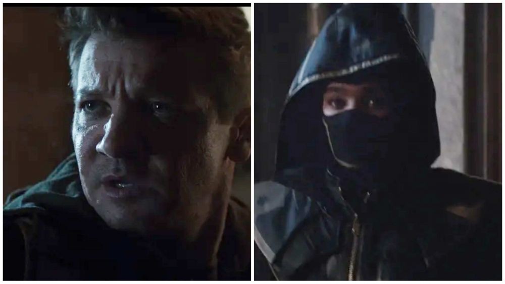 Clint Barton (kiri) dan Kate Bishop dengan kostum Ronin (kanan)