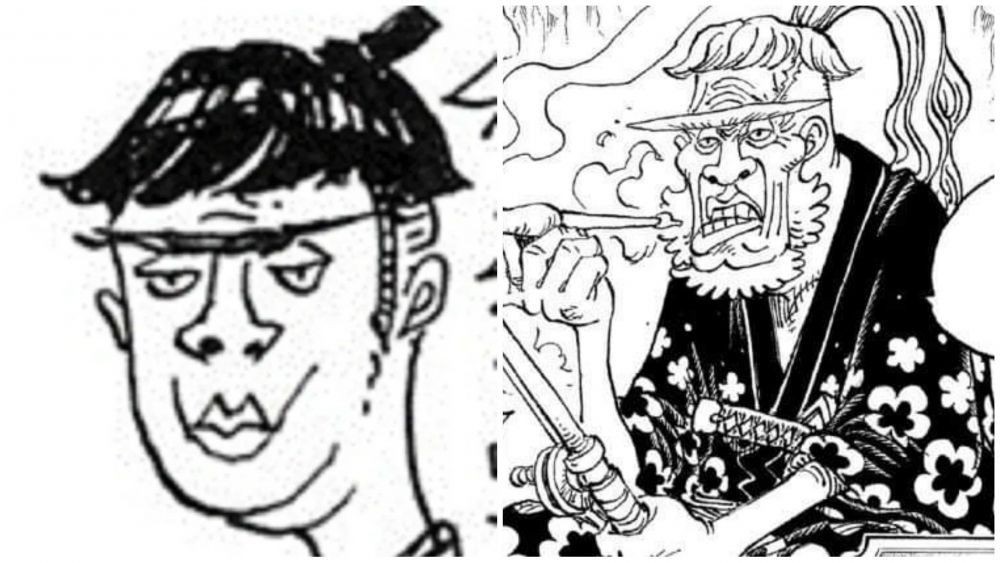 Wajah Wado Ichimonji versi manusia (kiri) dan Shimotsuki Kozaburo (kanan)