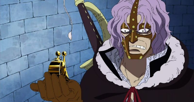 spandam with gold den den mushi for buster call one piece
