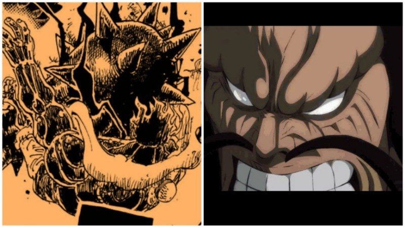 Luffy kena serangan Kaido, dan Kaido. (Dok. Shueisha/One Piece)