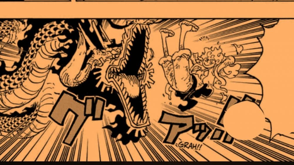 Kaido menyerang Luffy. (Dok. Shueisha/One Piece)