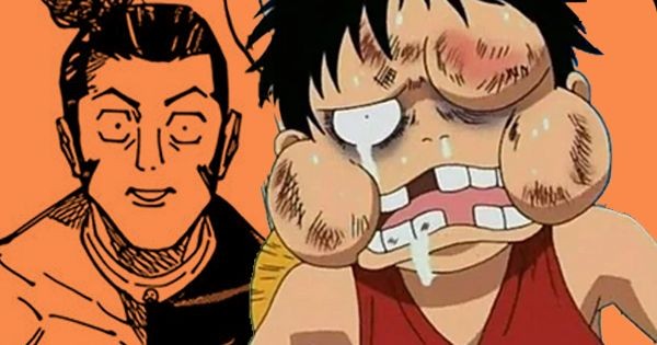 Perbandingan keadaan Takaba dan Luffy dalam kondisi babak belur