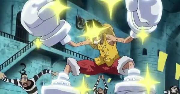 Luffy mendapat sarung tinju lilin untuk menghadapi Magellan