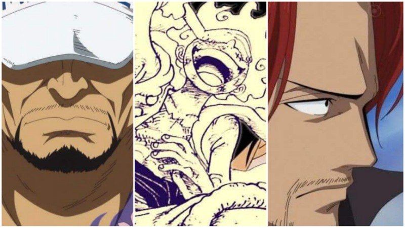 Sakazuki, Gear 5 Luffy, dan Shanks. (Dok. Shueisha/One Piece)