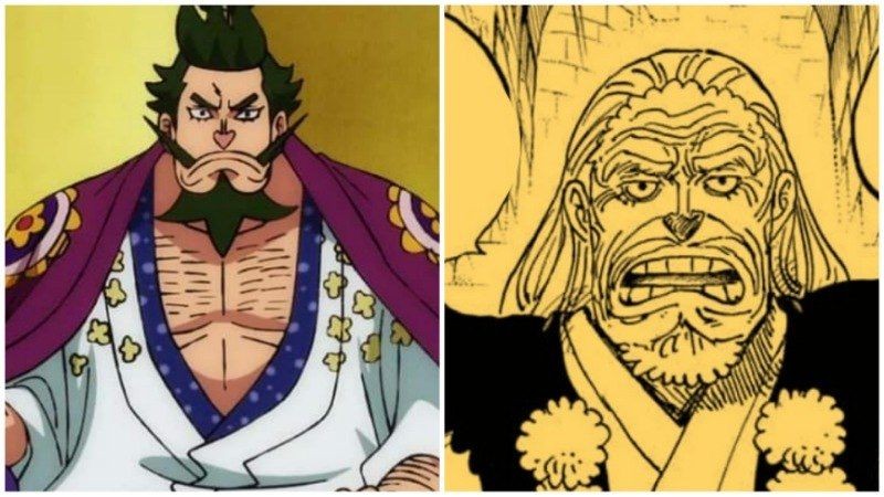 Kozuki Sukiyaki saat masih berkuasa dan saat tua. (Dok. Shueisha/One Piece)
