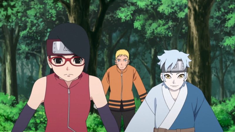 Sarada, Naruto, dan Mitsuki. (Dok. Pierrot/Boruto: Naruto Next Generations)