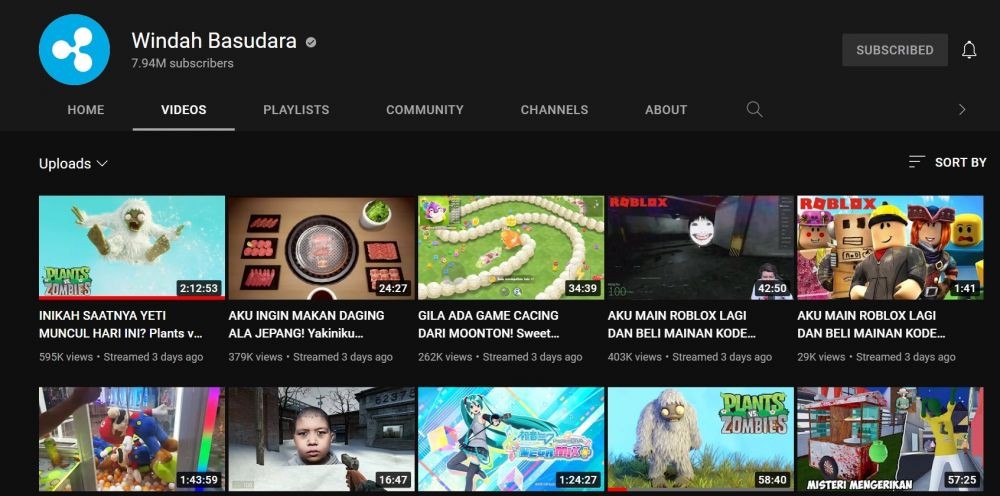 Akun YouTube Windah Basudara yang telah kembali (YouTube/Windah Basudara)