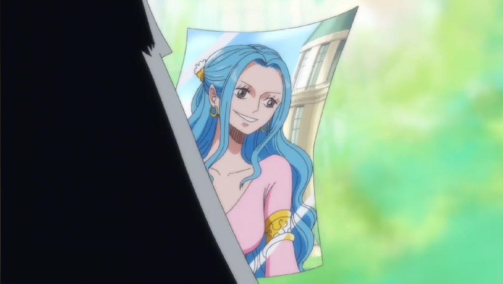 Im-sama mengamati foto Nefertari Vivi. (Dok. Toei Animation/One Piece)