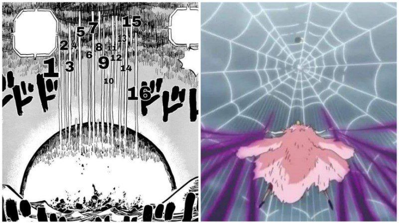 Serangan langit Lulusia dan God Thread Doflamingo. (Dok. Shueisha, Toei Animation/One Piece)