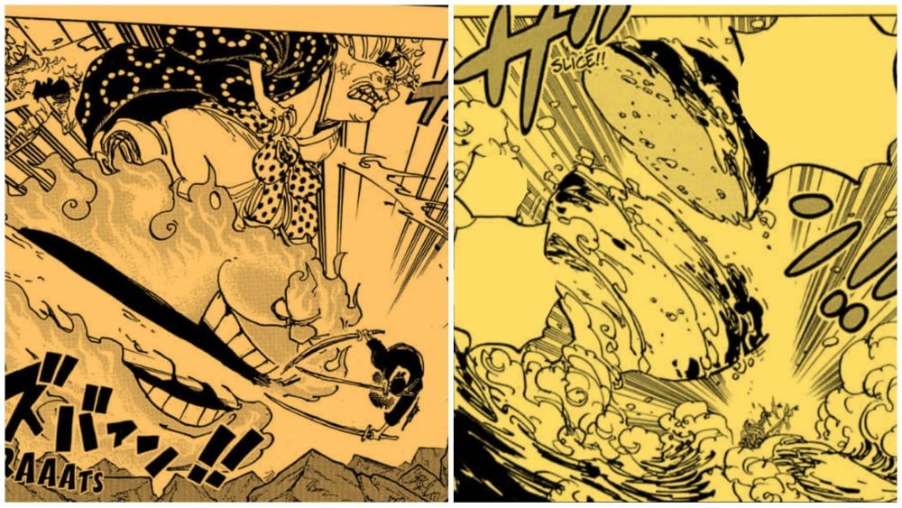 Zoro memotong api dan air. (Dok. Toei Animation/One Piece)