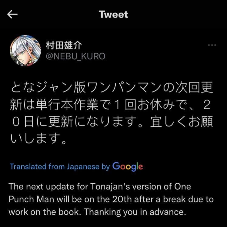 One Punch Man 172 Baru Akan Dirilis 20 Oktober Waktu Jepang 