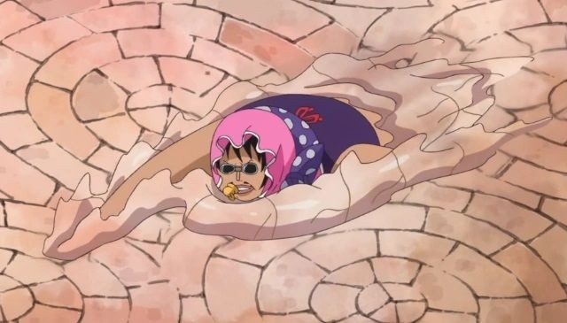 Senor Pink berenang di jalan. (Dok. Toei Animation/One Piece)