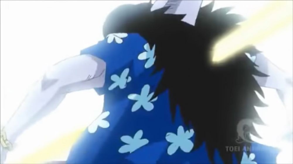 Arlong ditembak laser Kizaru. (Dok. Toei Animation/One Piece)