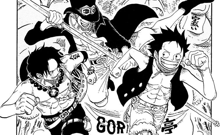 Sampul One Piece 596 memperlihatkan Ace, Sabo, dan Luffy. (Dok. Shueisha/One Piece)
