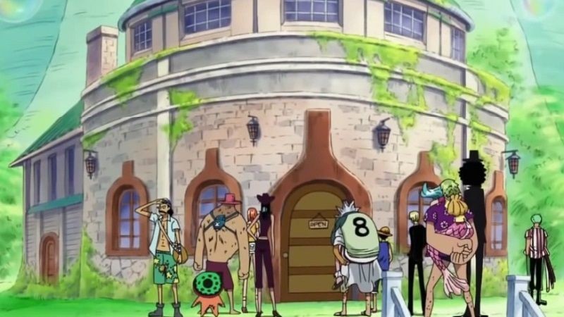 Topi Jerami di depan bar milik Shakuyaku. (Dok. Toei Animation/One Piece)