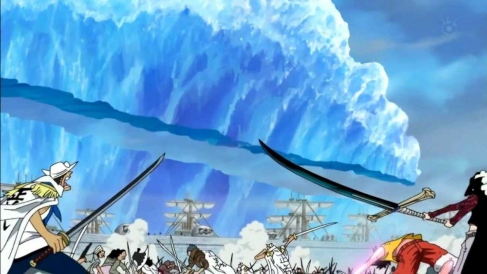 Mihawk memotong tsunami. (Dok. Toei Animation/One Piece)