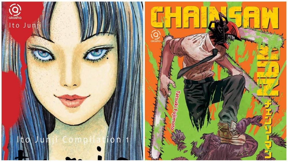 Cover Tomie dan Chainsaw Man terbitan lini Akasha m&c. (Dok. m&c/Tomie, Chainsaw Man)