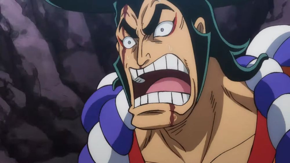 Kozuki Oden setelah terkena Divine Departure. (Dok. Toei Animation/One Piece)