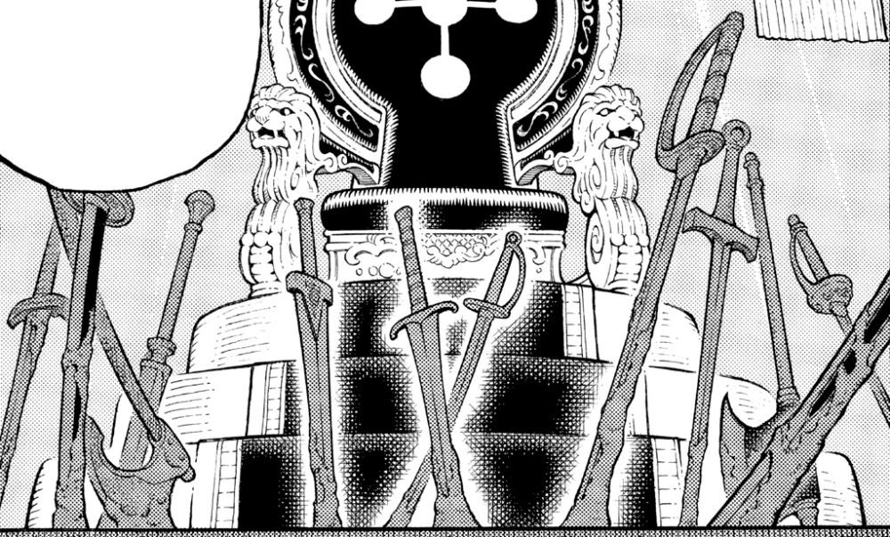 Pedang-pedang di Tahta Kosong. (Dok. Shueisha/One Piece)