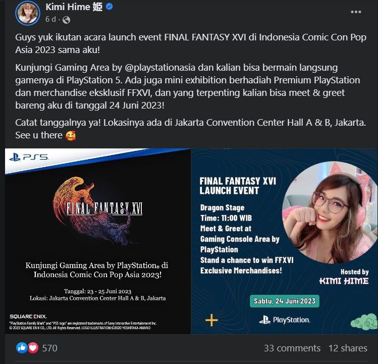 Launch Event Final Fantasy XVI Hadir di Indonesia Comic Con 2023!