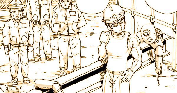 Garou menghabisi para robot di lokasi konstruksi - One Punch Man Web Comic