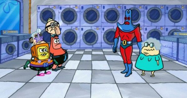 Man Ray saat beraktivitas di tempat laundry bersama lansia - SpongeBob SquarePants
