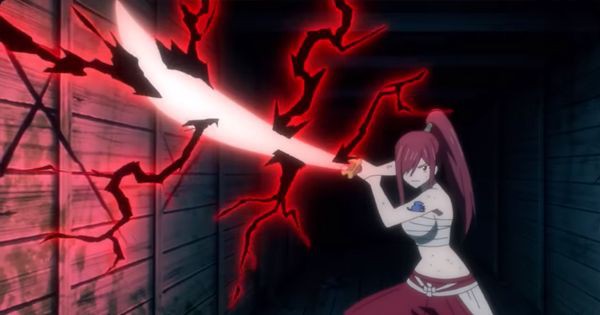 Erza menunjukkan pedang pembunuh naga Belserion -  Fairy Tail: 100 Years Quest