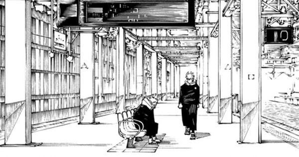 Yuji dan Sukuna di sebuah stasiun -  Jujutsu Kaisen